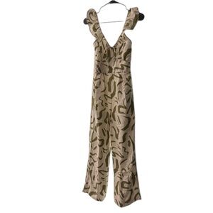 Monteau Cream and Olive Patterned Jumpsuit